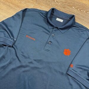 Columbia Shirt Men's XL‎ Navy Clemson Tigers Performance PFG Short Sleeve Polo